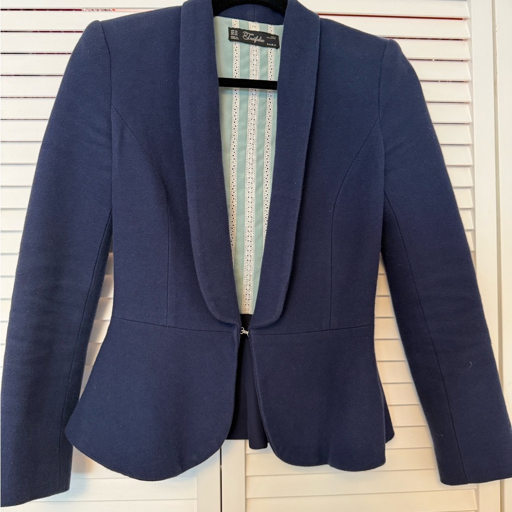 le chateau Navy Shawl-Collar Peplum Blazer